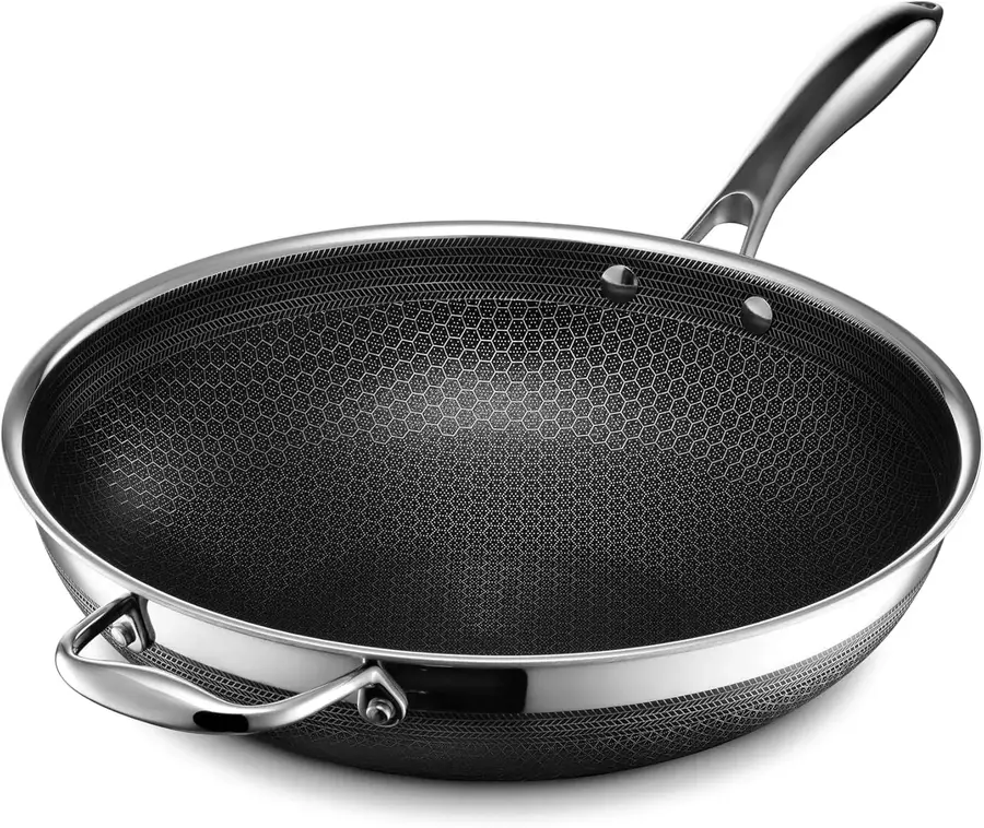HexClad Hybrid 12-inch Wok — 12-inch hybrid wok with helper handle